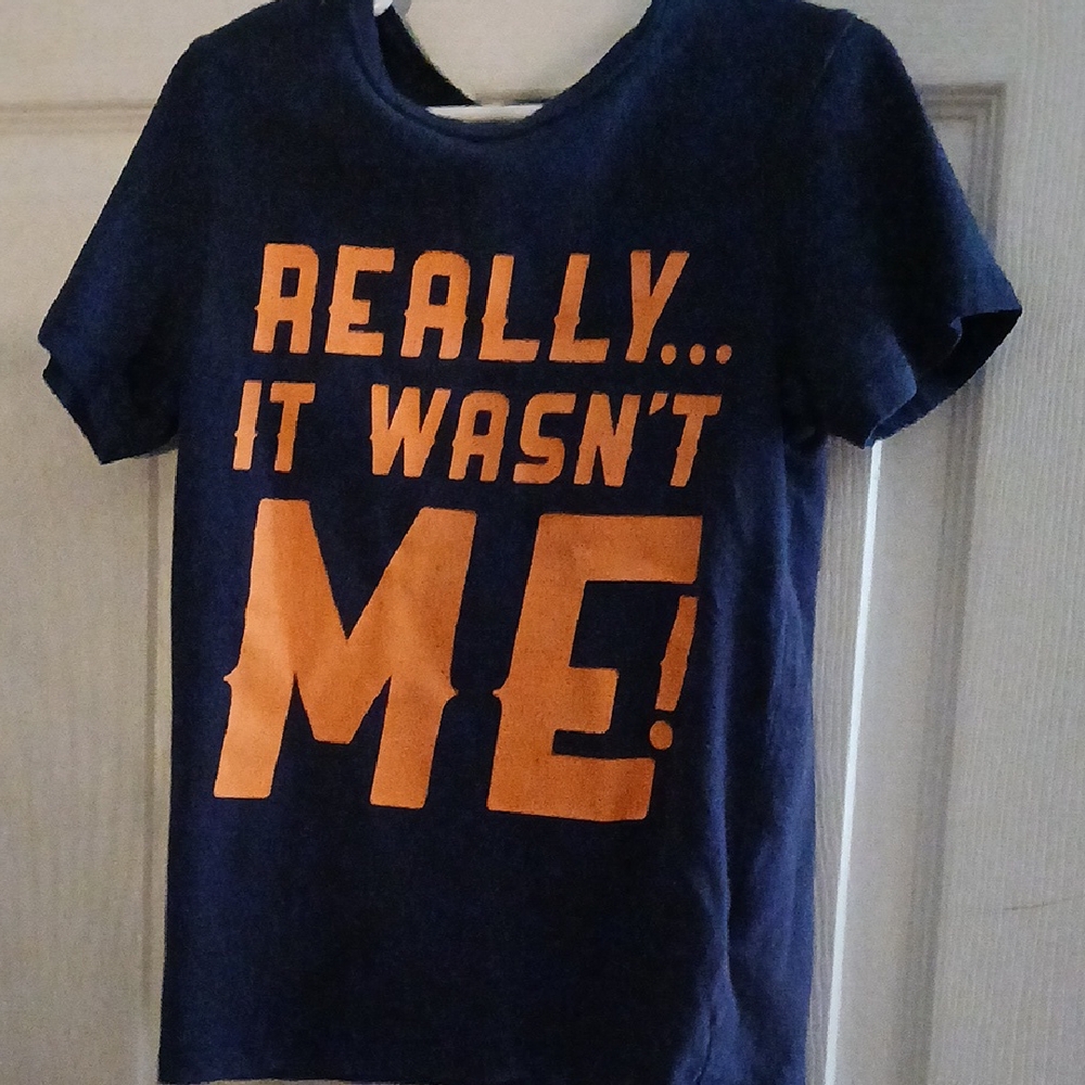 H&M Dark Blue Kids Tee with Bold Orange Text
